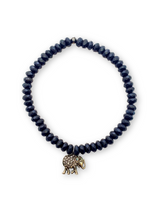 Medium Faceted Onyx Bead W/ SS Diamond Elephant Charm Bracelet #4237-Men's-Gretchen Ventura