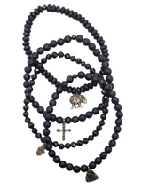 Medium Faceted Onyx Bead W/ SS Diamond Elephant Charm Bracelet #4237-Bracelets-Gretchen Ventura