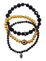 Small Faceted Black Spinel & SS Diamond Hamsa Charm Bracelet #4239-Bracelets-Gretchen Ventura