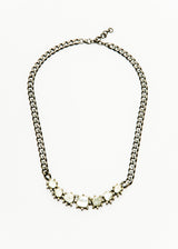 Single Cut & Rose Cut Diamonds (4.6 C) W/ Oxidized Curb Chain & Diamond Clasp (18")-Necklaces-Gretchen Ventura