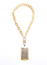 Gold Plate Over Sterling & Diamond Pave Dog Tag w/ Gold Plate Hand Hammered Sterling Chain & Diamond Clasp (17"+4") #9121-Necklaces-Gretchen Ventura