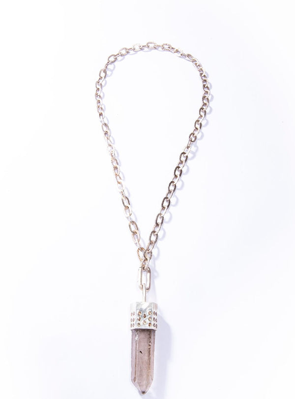 Raw Crystal Capped in Sterling & Conflict Free Raw Diamond on GV Sterling Chain & GV Small Clasp (31"+4") #9453-Necklaces-Gretchen Ventura