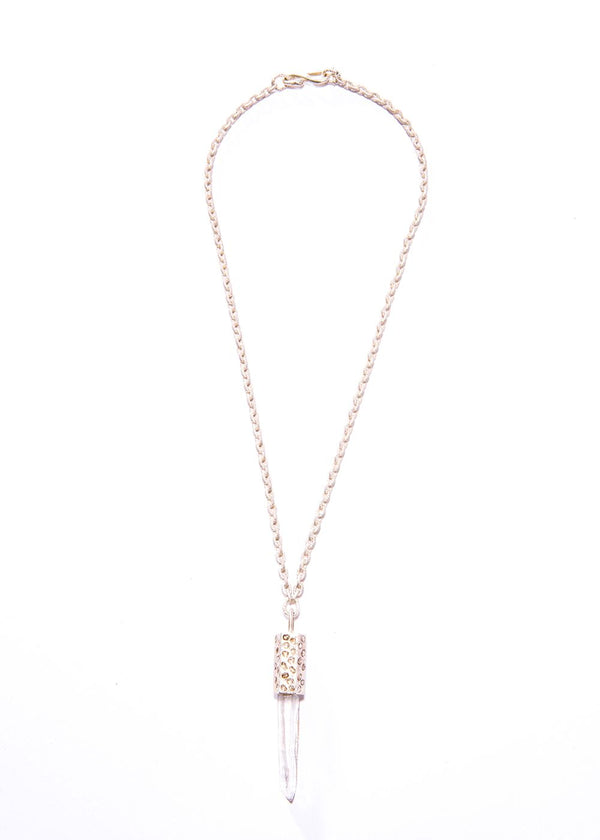 Crystal Pendant Capped w/ Sterling Silver & CF Diamond Slices & Hammered Acid Wash Chain (20"+2.5") #9464-Necklaces-Gretchen Ventura