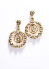 Rose Cut & Single cut Diamond Drop Earrings in Gold Plate over Sterling 2"-Earrings-Gretchen Ventura
