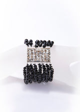 Sterling Silver Raw Diamond Clasp Multi Strand Diamond Cut Black Spinel Bracelet #2885-Bracelets-Gretchen Ventura