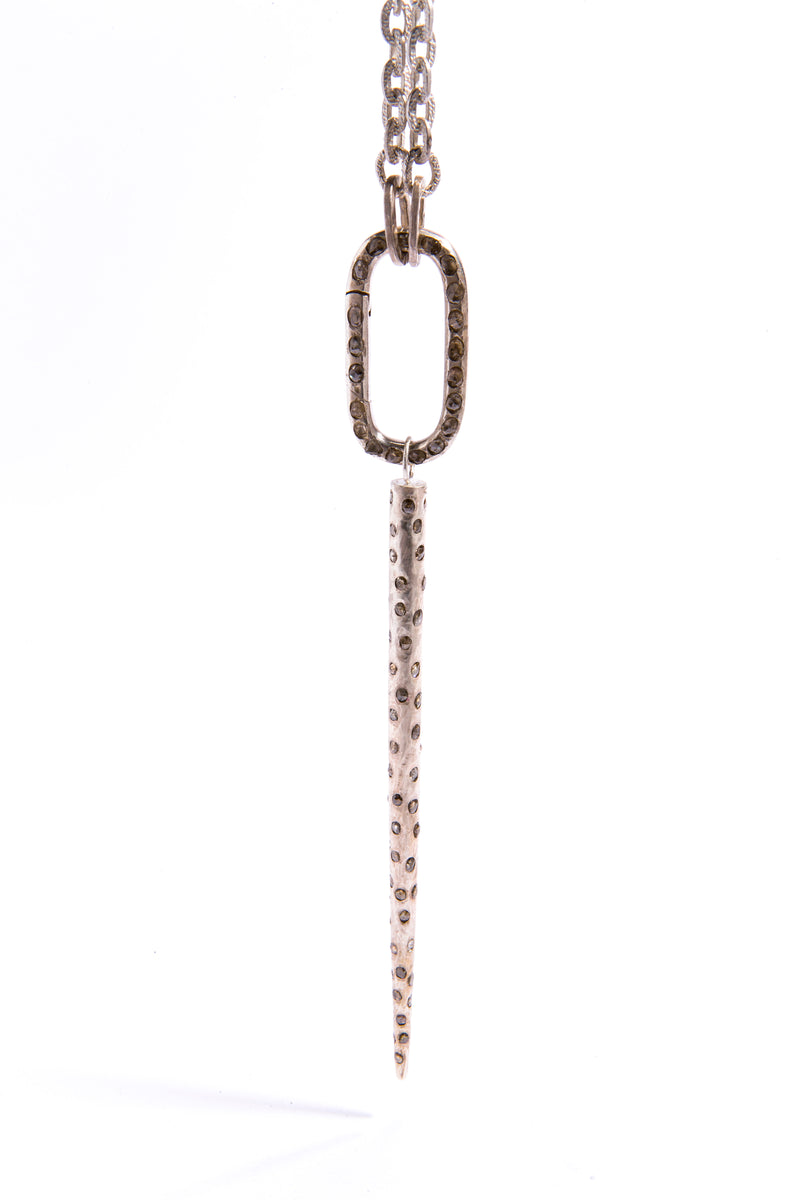 360 Degree Large Sterling Silver (61g) Spear w/ Raw Diamonds (10.16C) on Small SS GV Chain & Large GV Clasp #9485-Necklaces-Gretchen Ventura