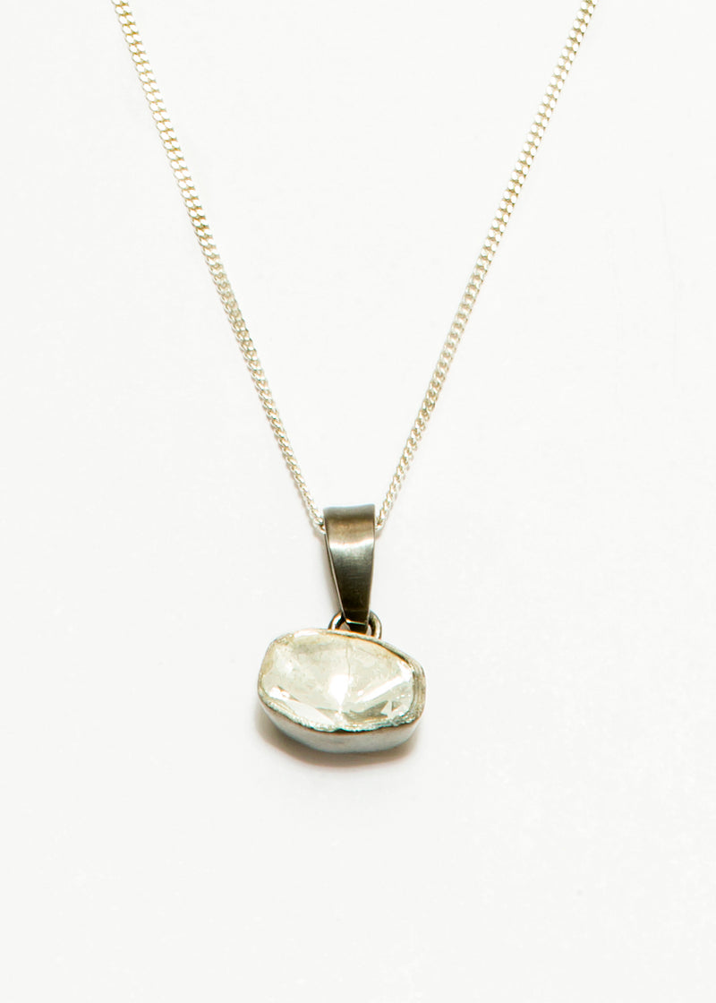 Single Rose Cut Diamond (.45C) in Rhodium Plated Sterling #9393-Necklaces-Gretchen Ventura