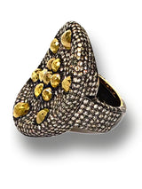 Faceted Cabachon Yellow Diamonds & Pave Diamond (9.85c) in SS Ring Size 7.5-Rings-Gretchen Ventura