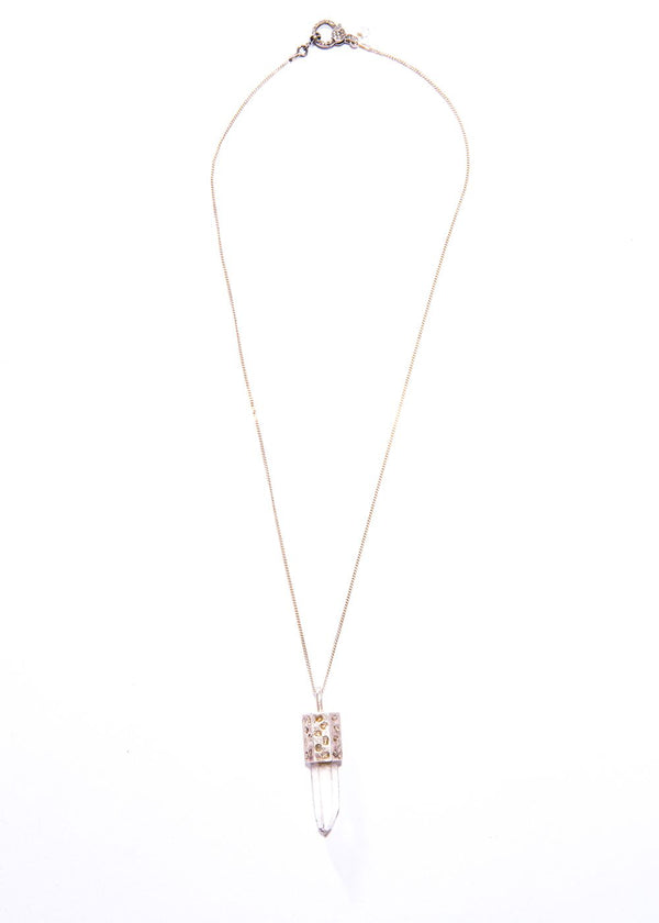 Raw Crystal Capped in Sterling Silver & Raw Diamonds w/ Sterling Silver Curb Chain #9420-Necklaces-Gretchen Ventura