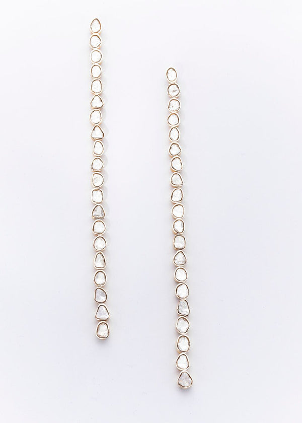 Gold Plate over Sterling and Rose Cut Diamonds (5.2 C) Drop Earrings (5") #3412-Earrings-Gretchen Ventura
