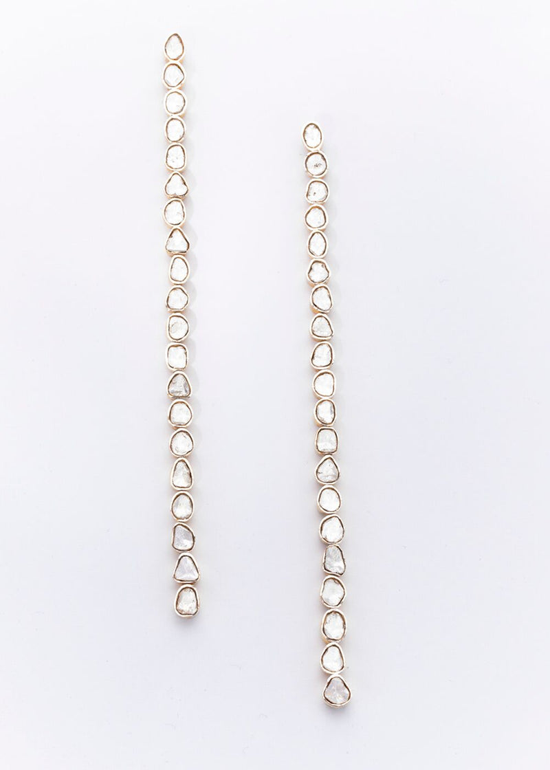 Gold Plate over Sterling and Rose Cut Diamonds (5.2 C) Drop Earrings (5") #3412-Earrings-Gretchen Ventura