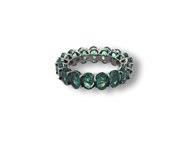 Oval Emerald (6.73c) SS (4.54g) Eternity Band Size 6.75 #5047-Rings-Gretchen Ventura