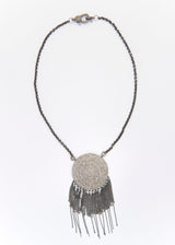 Oxidized Sterling Chain & Pave Diamond Plate w/ Sterling Chain Tassels #9145-Necklaces-Gretchen Ventura