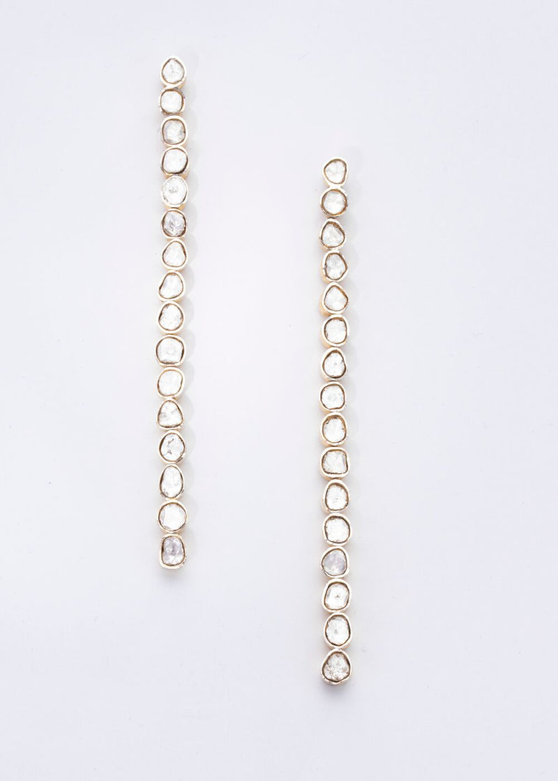 Gold Plate over Sterling and Rose Cut Diamonds (3.7 C) Drop Earrings (4") #3411-Earrings-Gretchen Ventura
