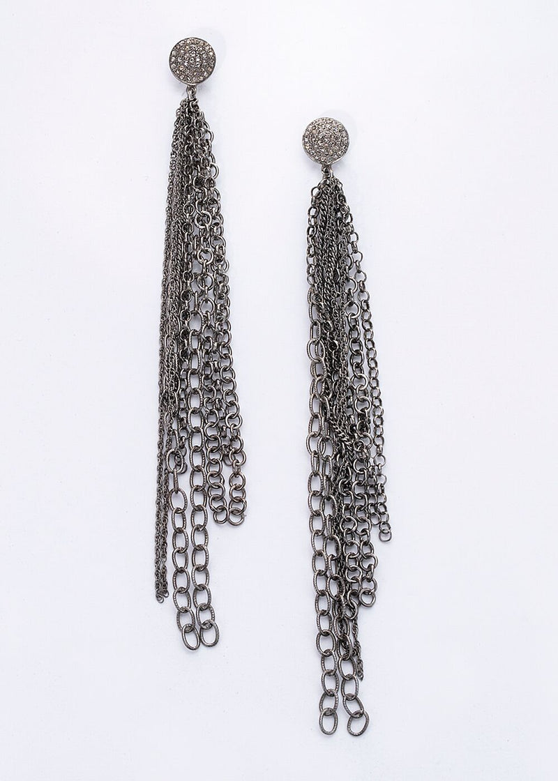 Diamond Stud w/ Sterling Chain Tassel Earrings(5.5) #3355-Earrings-Gretchen Ventura