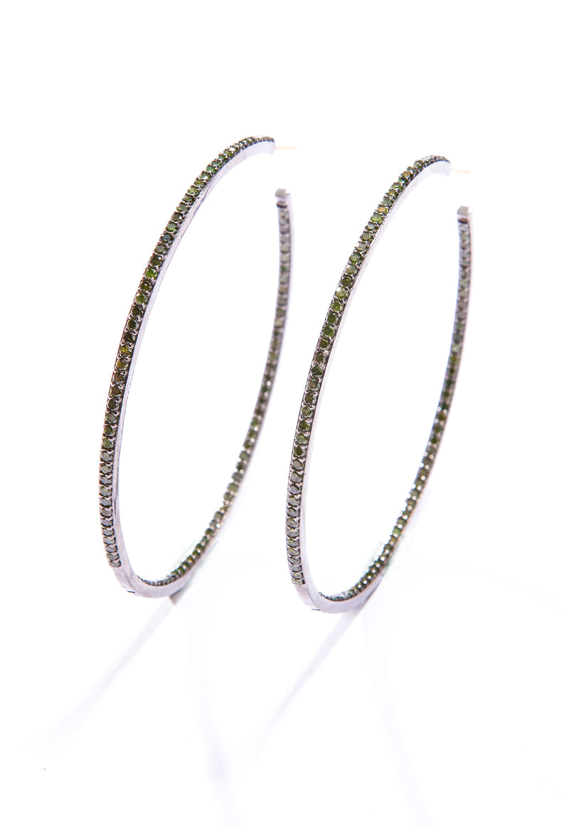 Green Diamond (3.85 C) & Sterling Hoop Earrings (60 mm) #3483-Earrings-Gretchen Ventura