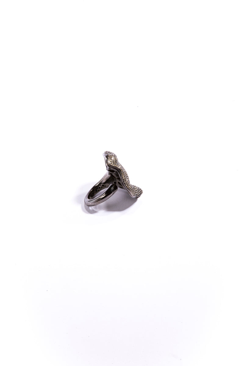 Diamond (3.9c) Amoeba In Sterling Silver (13.95g) Cocktail Ring Size 7 (1.5")-Rings-Gretchen Ventura