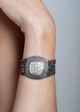 Rose cut & Pave Diamond Plate w/ Sterling Curb Chain Bracelet-Bracelets-Gretchen Ventura