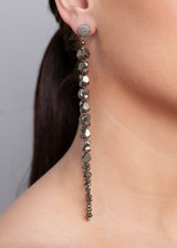 Hand Cut Pyrite Nuggets Drop Macrame Earrings on Rose Cut Diamond Post (4.5") #3384-Earrings-Gretchen Ventura