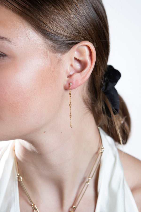 14K Gold and Chain Diamond Drop Earrings (.87C) #3493-Earrings-Gretchen Ventura