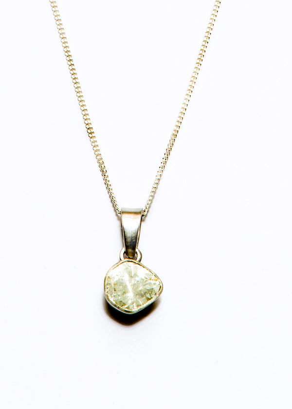 Single Rose Cut Diamond in Matte Sterling Silver Adjustable Chain #9392-Necklaces-Gretchen Ventura