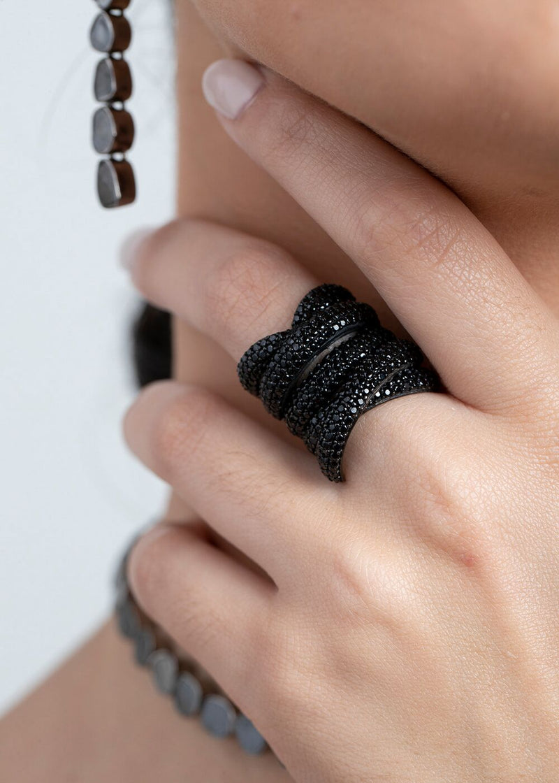 Black Spinel Wrap Ring (size- 6,7,8) #5022-Rings-Gretchen Ventura