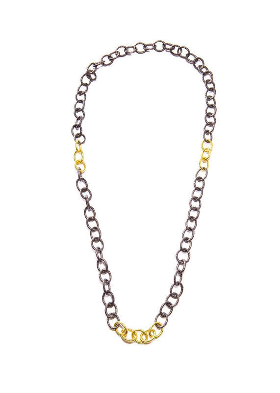 Hand Hammered 18K Gold & oxidized sterling link chain #9410-Chain-Gretchen Ventura